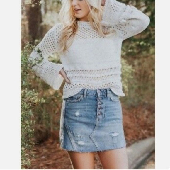 Free People We The Free Button Fly Distressed Denim Skirt - Picture 10 of 11